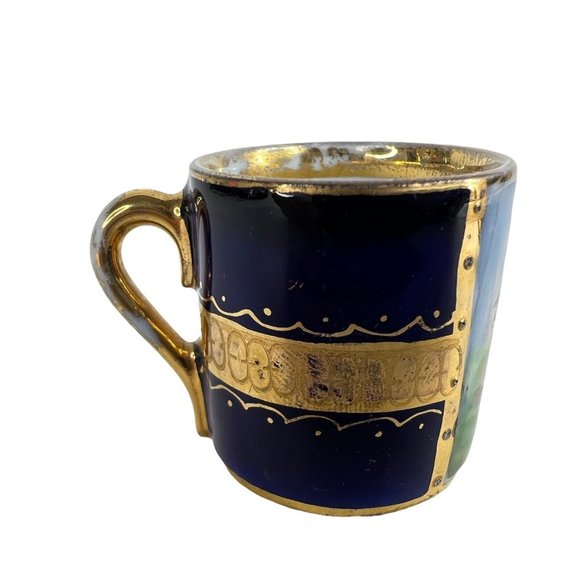 Miniature Royal Vienna Ackerman & Fritze Tea Cup & Saucer Cobalt Blue Demitasse - Picture 4 of 12